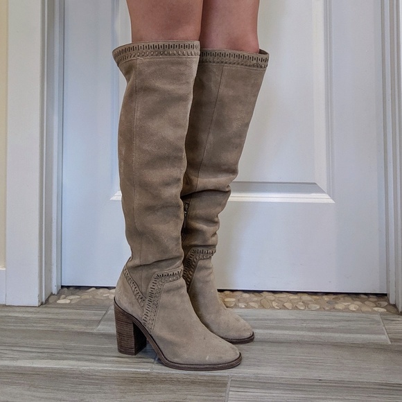 Over the Knee Suede Heel Boots - Picture 1 of 5